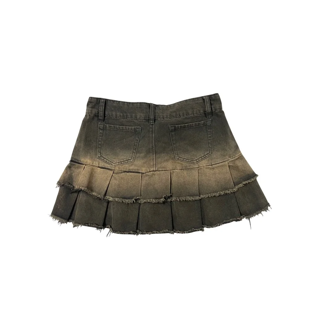 NEW‎ Y2K Style Brown Tiered Denim Mini Skirt Medium Festival Party Whimsigoth